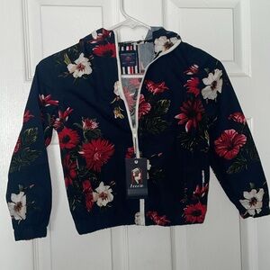 Denim & Flower Ricky Singh floral hoodie zip front jacket size 7